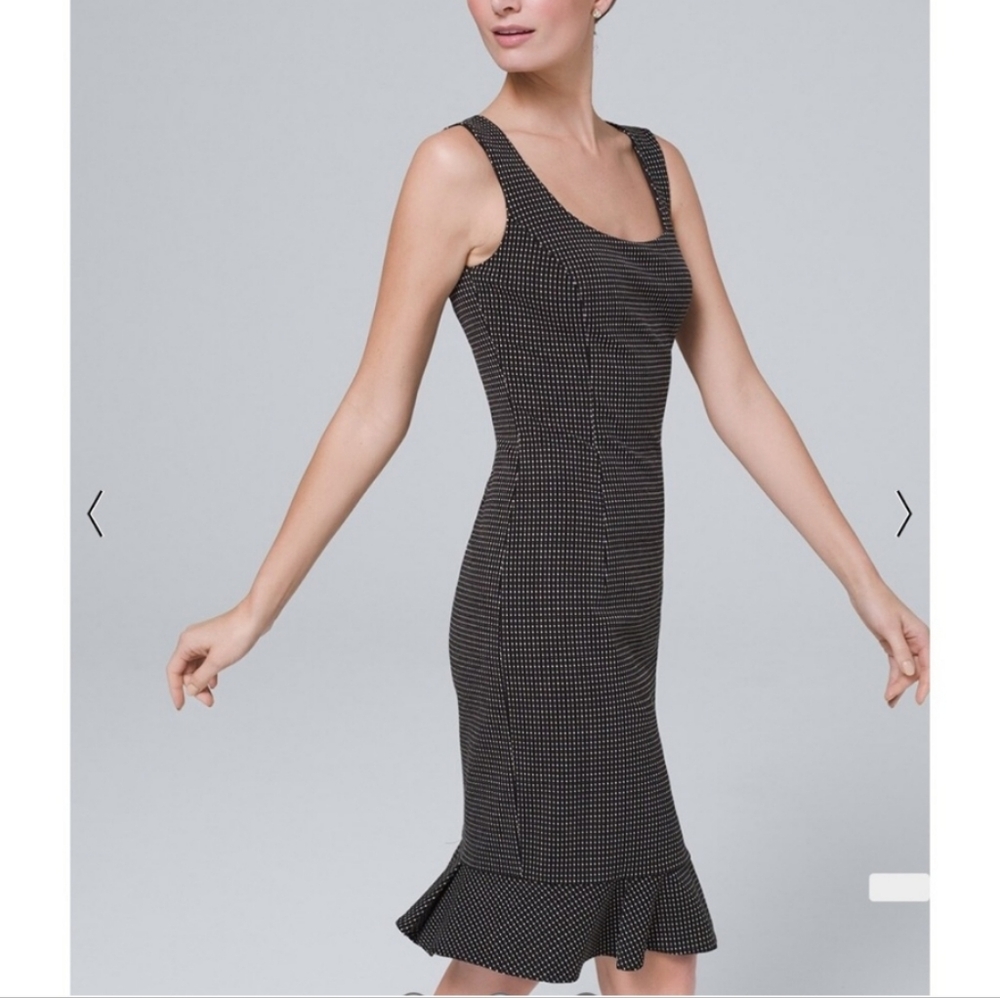 White House Black Market Body Perfecting Dot-Print Suiting Sheath Dress, size 10